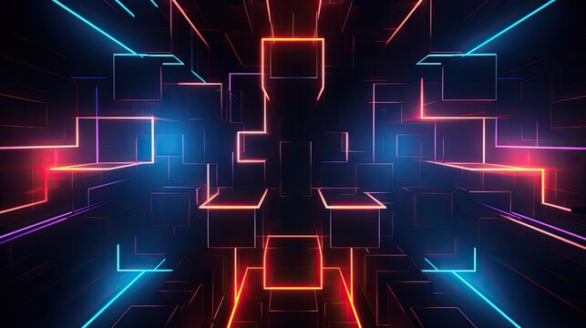 Geometric background with neon outlines and depth perspective