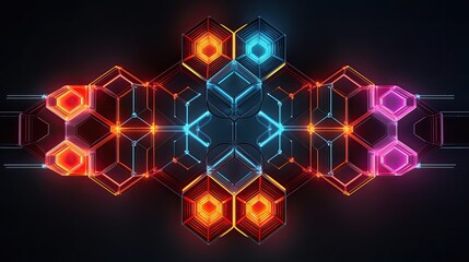 Poster - Geometric shapes with neon pentagons