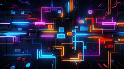 Poster - Neon squares and curves in a futuristic art style