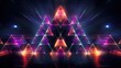Geometric shapes with neon pyramids and vibration contours