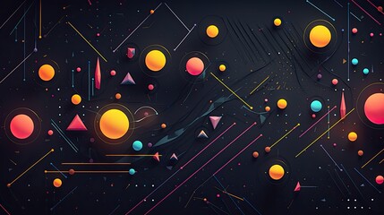 Wall Mural - Geometric shapes with neon dots and cascades