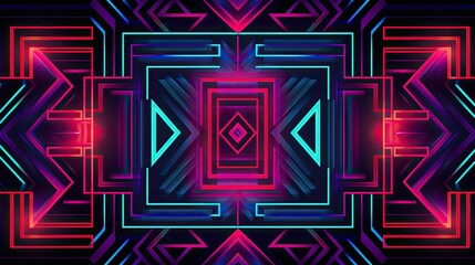 Wall Mural - Geometric patterns with neon outlines and hypnotic effect