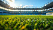 the grass view of a soccer stadium micro photography