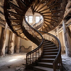 Poster - A spiral staircase in an old building.