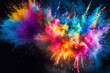 abstract multicolored powder splatted on black background,