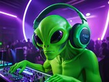 extraterrestre verde con casco dj