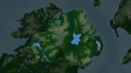  Northern Ireland highlighted. Physical elevation map