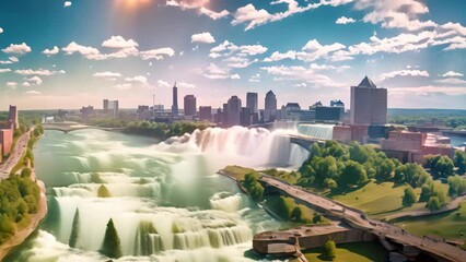 Wall Mural - Niagara Falls in summer day, Ontario, Canada. Aerial view, Niagara Falls panoramic view in summer. Ontario, Canada, AI Generated