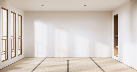 Minimalist Interior with wooden japan empty wall background mockup