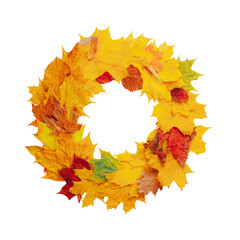 Wall Mural - Wreath of autumn bright dry leaves, isolated. Top view