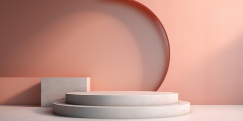 Poster - A white pedestal against a pink wall. Suitable for interior design concepts