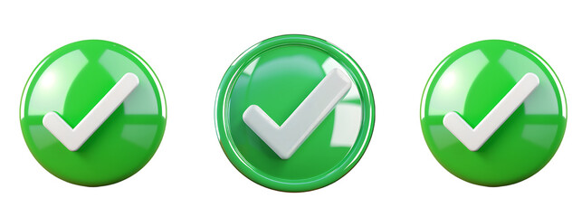 3d cartoon green checkmark icon isolated on a transparent or white background, Png