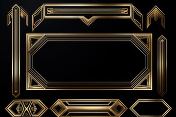 Elegant gold art deco frames on a sleek black background. Perfect for adding a touch of sophistication to any design project