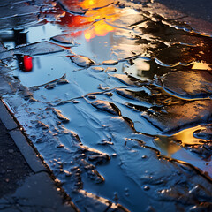 Poster - Abstract reflections in a rain puddle.