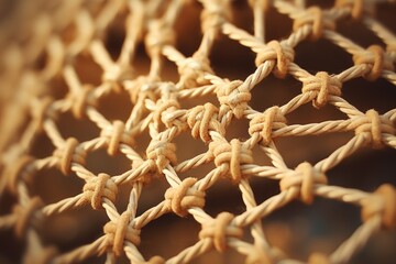 Detailed view of a net with ropes. Great for nautical themes or industrial concepts