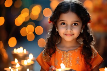 Wall Mural - A young girl holding a lit candle, perfect for various occasions and themes