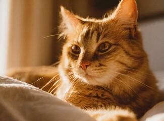 Poster - Orange tabby cat lying in bed