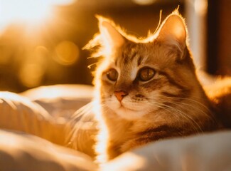 Wall Mural - Orange tabby cat lying in bed