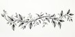 Detailed black and white illustration of a branch with leaves. Suitable for botanical references or nature-themed designs