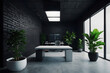 Minimalist design is empty modern offices or homes design. Thought design idea with a black brick wall design, plant 3D rendering