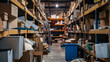 © RISHAD - Messy warehouse with scattered boxes.