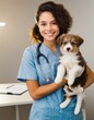© Marko - compassionate female veterinarian holding cute little puppy woman in profession