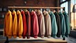 Row of different colorful youth cashmere sweaters.

