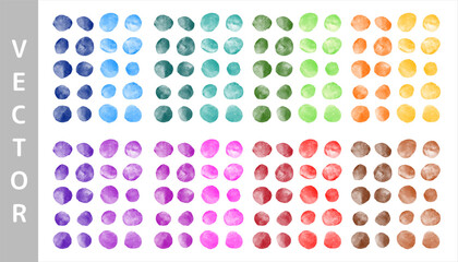 Wall Mural - Watercolor uneven vector circles big set. Rainbow colors hand drawn smears, smudges, aquarelle round stains, spots collection. Colorful bright watercolour painted dots illustration. Text backgrounds.