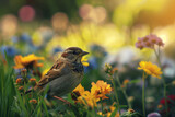 Fototapeta  - Songbird in the garden in summer.AI generated