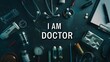 Close-up of doctor components word of I am a doctor