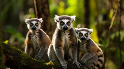 Poster - Cute lemur family enjoying nature in tropical jungle