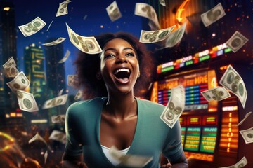 Lucky person win big jackpot from gambling in casino in concept of luck, betting and casino entertainment comeliness