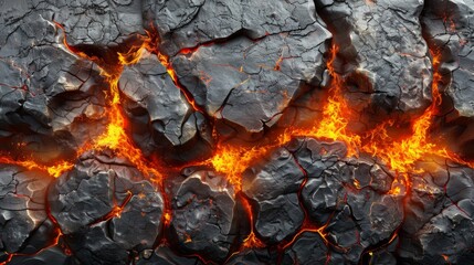 Wall Mural -  a close up of a rock with a lot of fire coming out of it's sides and a lot of rocks on the other side.