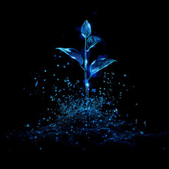 Wall Mural - A growing plant made of blue digital particles 