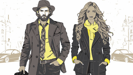 Wall Mural - Model men and women vector illustration 