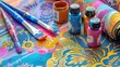 Fabric paint-themed images depicting finished textile projects featuring hand-painted designs, stenciled motifs, and embellishments created with fabric paint