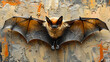 A frontal display of a steadfast bat, contrasting against peeling orange paint for a grungy aesthetic