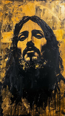 Wall Mural - Pintura acrílica Jesus Cristo  dourada com preto