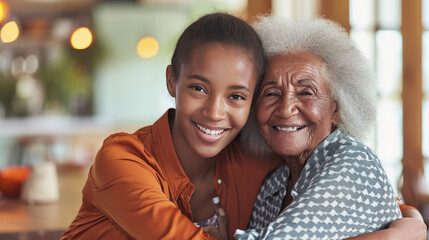 Canvas Print - Young woman and an elderly woman are closely embracing