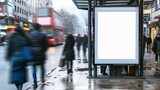 Fototapeta Miasto - Blank advertising billboard at a bustling bus stop