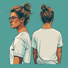 Young man and woman in white t-shirts. Vector illustration.