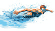 A swimmer diving into a pool with water droplets sp