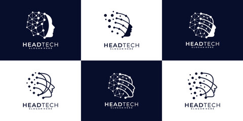 Sticker - Set of head tech logo. Artificial intelligence logo design inspiration.