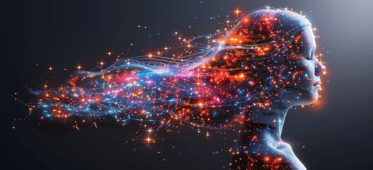 Wall Mural - A Womans Profile Enshrouded in a Galaxy, Symbolizing the Expansive Universe of the Mind, Generative AI