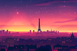 A vector skyline illustration of Paris, France city skyline