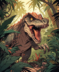 Illustration of a large dinosaur close-up in color.