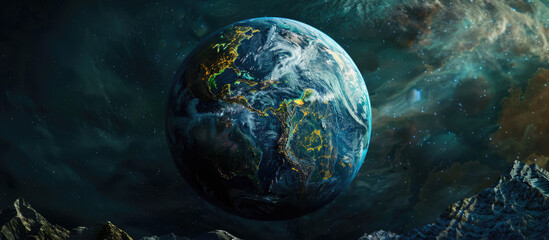 Wall Mural - An artistically rendered scene of planet earth in space, surrounded by cosmic textures and colors