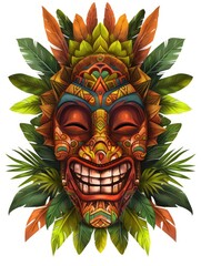 Canvas Print - Illustration of a tropical Tiki mask. Symbol of a wild tribe in the jungle on white background.