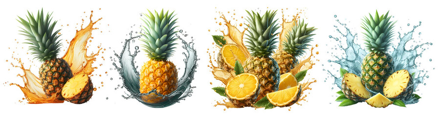 Wall Mural - pineapple ananas with splash isolated png