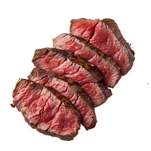 Close Up Of A Red Sliced Juicy Venison Steak With Riffles Isolated On Transparent Background